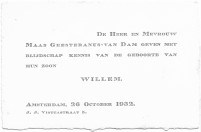 Geboortekaartje W. (Wim) MG (1932)